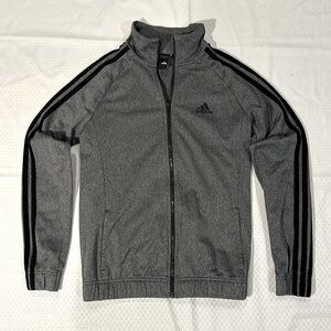 Full zip, lightweight fleece inside, Adidas, pockets, elastic bottom, soft